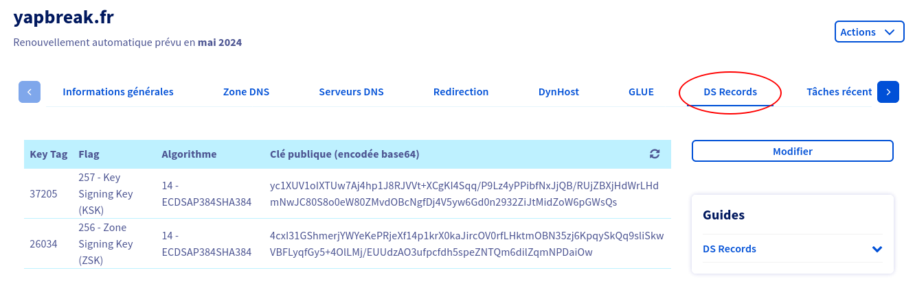 DS Record OVH